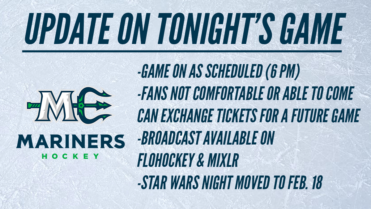 MarinersOfMaine's tweet image. Tonight's game vs. the @ReadingRoyals remains on as scheduled. More information is available here:
marinersofmaine.com/news/tonights-…