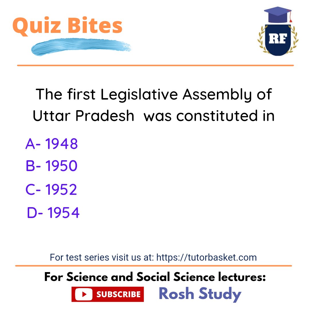 RoshStudy's tweet photo. Quiz Bites: The first Legislative Assembly of Uttar Pradesh was constituted in
#UttarPradeshElections2022 #UPElection2022 #UttarPradeshElections #UttarPradesh https://t.co/c07o2nUQRq