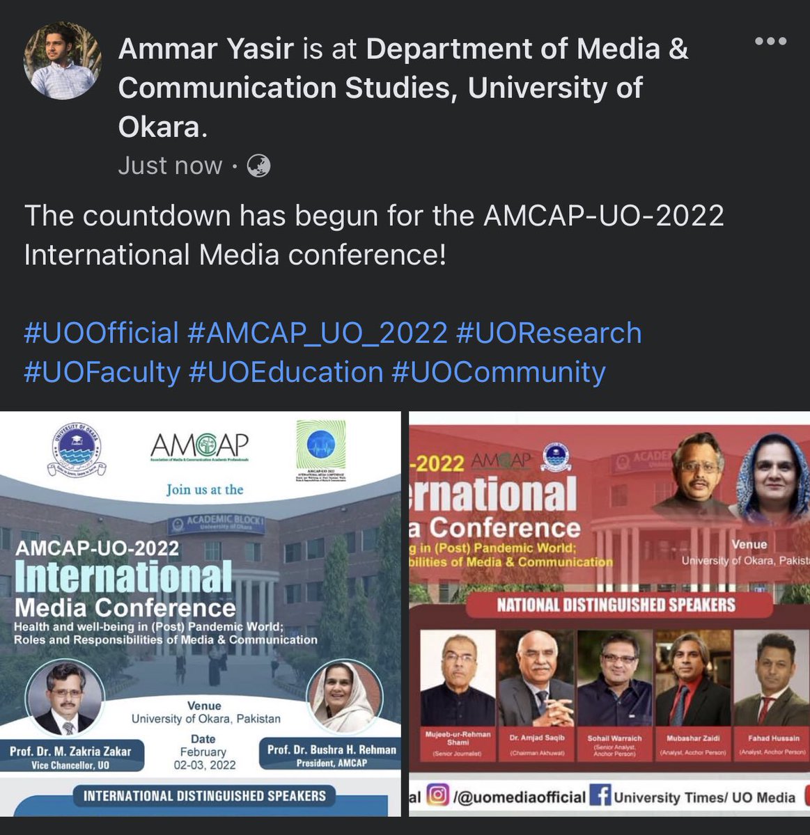 The countdown has begun for the AMCAP-UO-2022 International Media conference! 

#UOOfficial #AMCAP_UO_2022 #UOResearch #UOFaculty #UOEducation #UOCommunity
