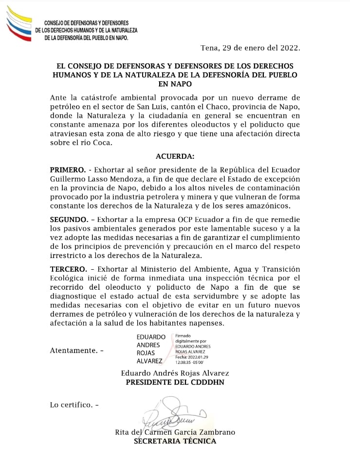 ¡La Amazonía es territorio especial! 🚨EXIGIMOS UN ALTO A LA DESTRUCCIÓN DE SUS CUENCAS HÍDRICAS🚨☠🛢🌊 Exhortamos a todos los responsables tomar las medidas necesarias para parar el catástrofe ambiental por el derrame de petróleo y para asegurar que nunca se repite