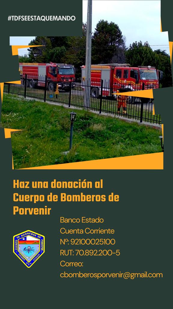 🚨🔥Necesitamos ayuda! 
Tierra del Fuego se quema, e incendio amenaza al Parque Karukinka.
Haz una donación al cuerpo de bomberos de Porvenir y difunde este tuit para llegar a más personas.

#Alerta