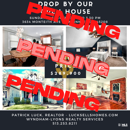 lucksellshomes's tweet photo. #OpenHouse...NOT today! We went #PENDING Contact me now if you are in the market to #Sell or #Buy! #RealEstate market is still #HOT!
Patrick Luck, Realtor 513.253.8211 https://t.co/OqVn0QLVDq https://t.co/67kVNzM4MX