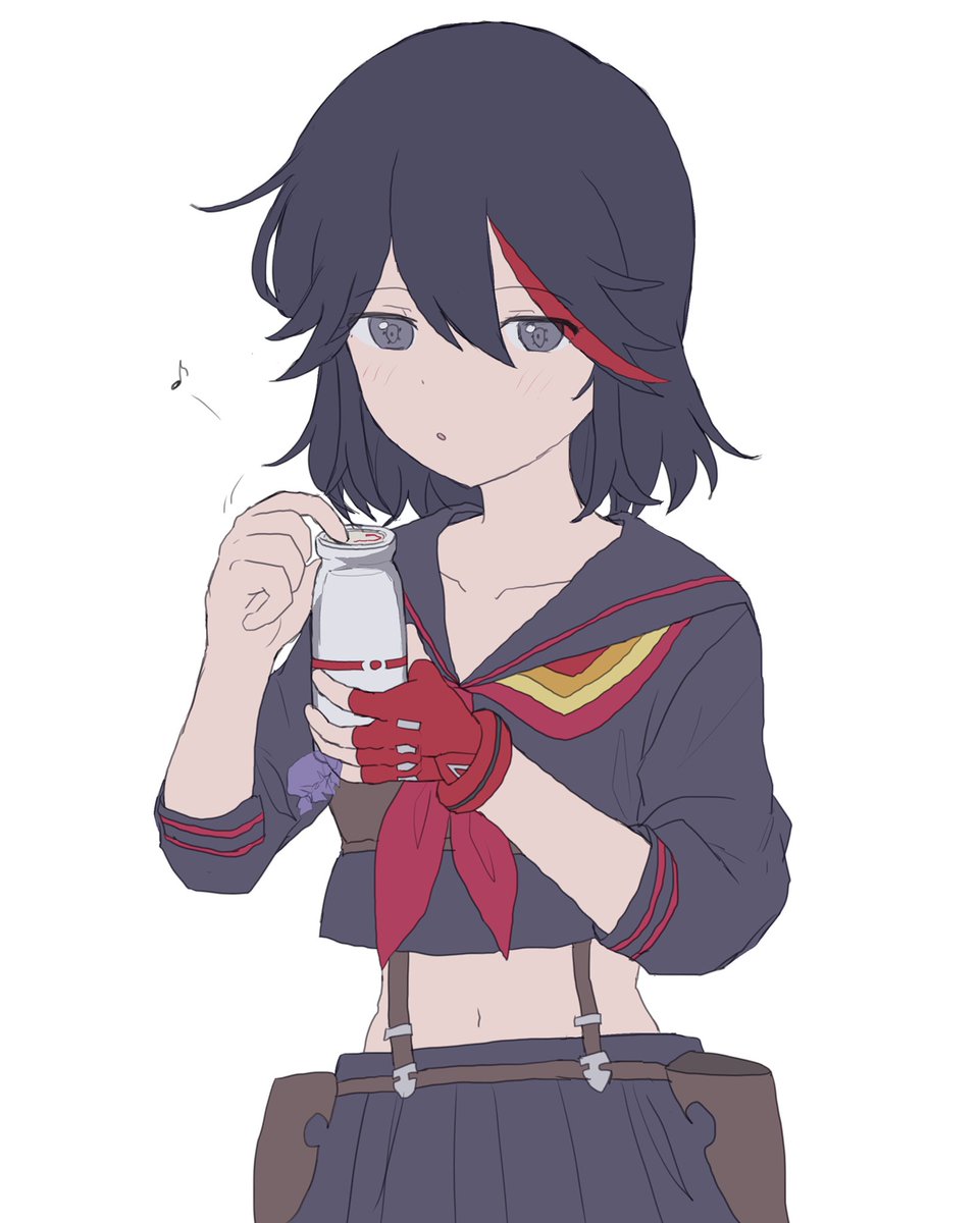 matoi ryuuko ,senketsu 1girl single glove gloves black hair streaked hair school uniform solo  illustration images