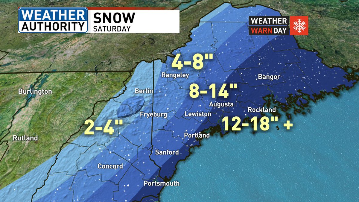 UPDATED SNOW MAP: From bare ground to large drifts, snow measuring will be an adventure this afternoon and tonight. The heaviest snow band has set up in southern coastal Maine, the Midcoast, and Central Maine. That area will get the jackpot. #WeatherAuthority