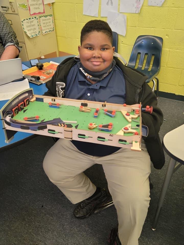 DrTameraRCarter's tweet photo. Emerson Coleman made his own pinball machine! We are so impressed by our scholars talent! #presentengagedconnected #TeamSelmaConnected #pinballmachine #engineering #STEAM @SCSStudentsFir1 @VEXRobotics https://t.co/hR1M0gZ8IN