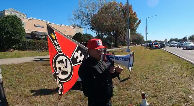 StopAntisemites's tweet photo. "The Jew is the devil"
"Jews rape children and drink their blood"
"Jews brought slaves here"

A horrific antisemitic, anti-black rally is happening right now in Orlando, FL orchestrated by white supremacist Eddie McBride and his group NSM

Why are local PD allowing this? https://t.co/QImbMY8xiJ