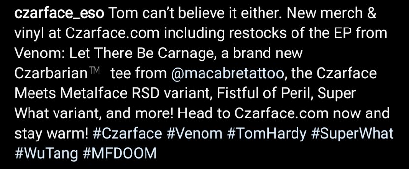 Tom_Hardy_Itali's tweet photo. Ig @czarface_eso
#Czarface #Venom #TomHardy #SuperWhat #WuTang #MFDOOM https://t.co/Y95UoTlBnA