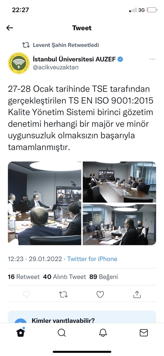 Bilge91's tweet photo. Online toplantı yapılıo Levent bey bunu tweetliyo ayrıca yorum kısmı kapalı neden #auzefataonlineolmalı https://t.co/jD3cyL8d1A
