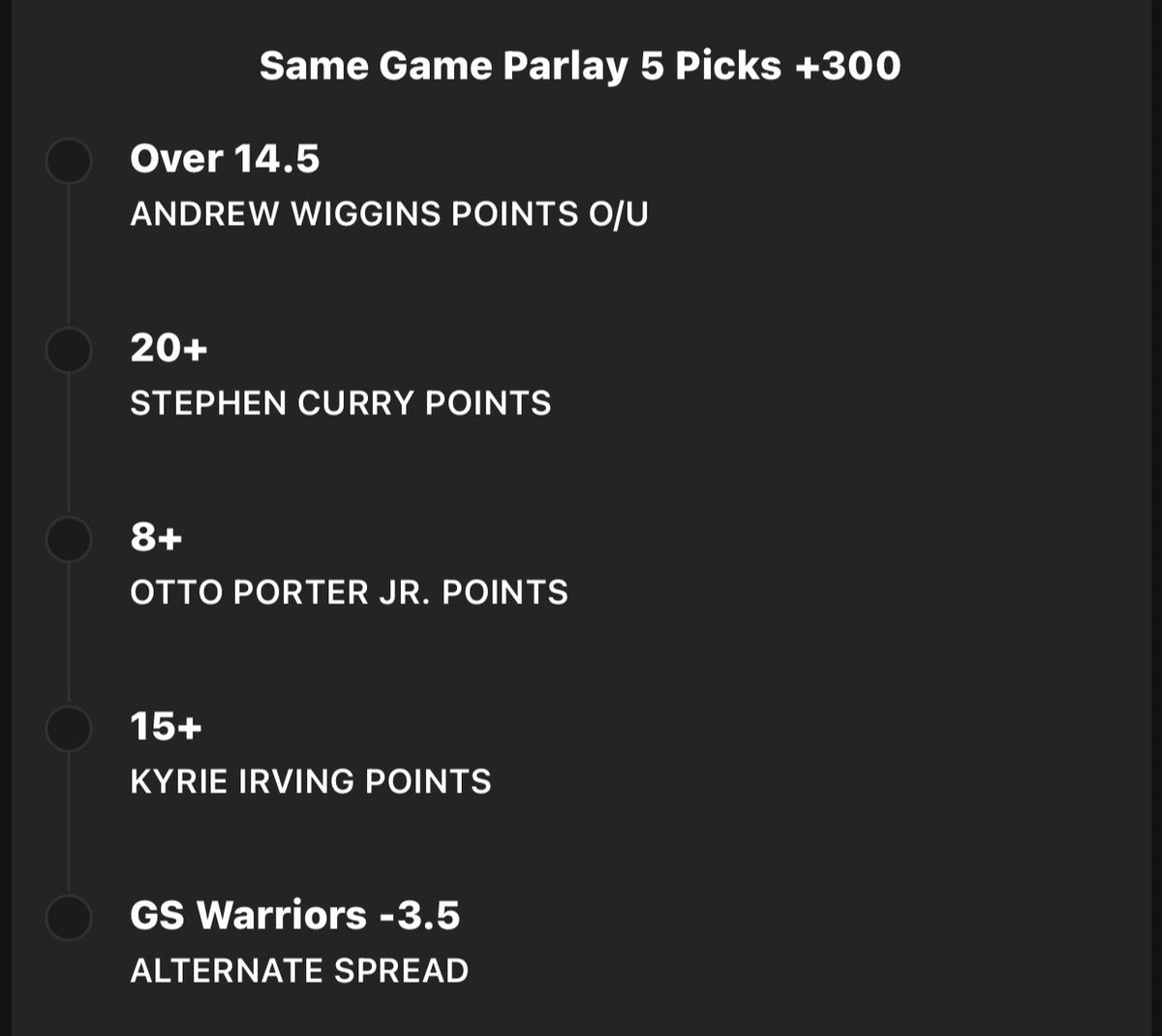 LunchMoneyLocks's tweet photo. Kyrie averaging 20+ per game ✅ Curry averaging 25+ per game ✅ Wiggins, Porter and GSW are hot 🔥 #Retweet if you’re tailing this #autolock https://t.co/piRbVfnfip