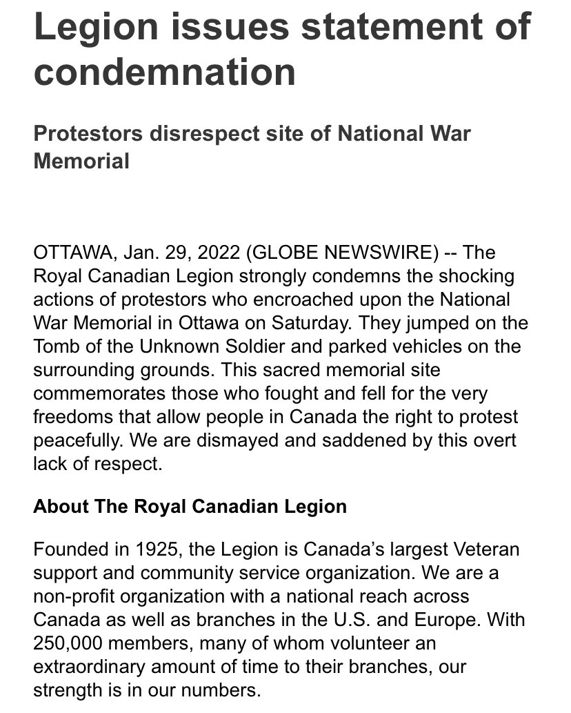 dmrider's tweet photo. The Royal Canadian Legion, representing armed forces veterans, is “dismayed and saddened” that trucker protesters “jumped on the Tomb if the Unknown Soldier and parked vehicles on the surrounding grounds.” https://t.co/WLmEJnV0LK