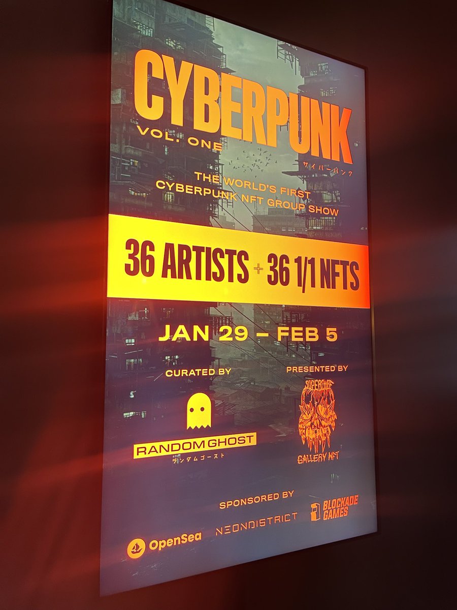 neondistrictRPG's tweet image. Boots on the ground at the NYC gallery. First cyberpunk group show of many with @SuperchiefNFT. Proud to be a sponsor.