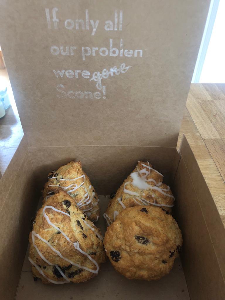 SSconesociety's tweet photo. Iced orange &amp; raisin scones. And Fruit scones from Dinisi. Very good. We will be going back. #scones #scottishsconesociety #AfternoonTea #baking #jam #cream #bakeoff https://t.co/0i4Bwjau2E