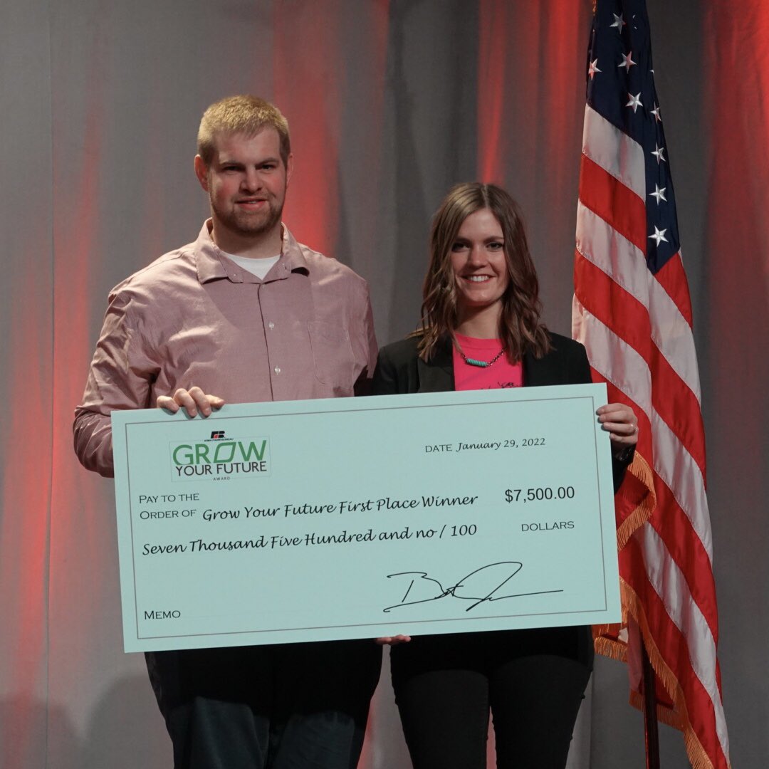 IowaFarmBureau's tweet photo. Beef delivered directly to you? Flowers? Farm-themed greeting cards?

Our Grow Your Future Award finalists prove that #IowaAg is diverse &amp; limitless.

Congrats to Lillie Beringer of Beringer Family Farms Beef in Jones County, who won 1st place &amp; a 7,500 prize! 👏

#IAYF22 https://t.co/R4iYiTbg8s