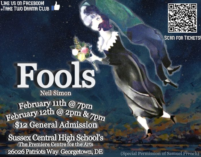 TwoSchs's tweet image. Come see this funny play LIVE at SCHS - only the box office is virtual! This is a comedy about love and learning. So, in time for Valentine’s Day, we will allow two teachers-or two people in love-to see the play for the price of just one ticket purchased here online!
