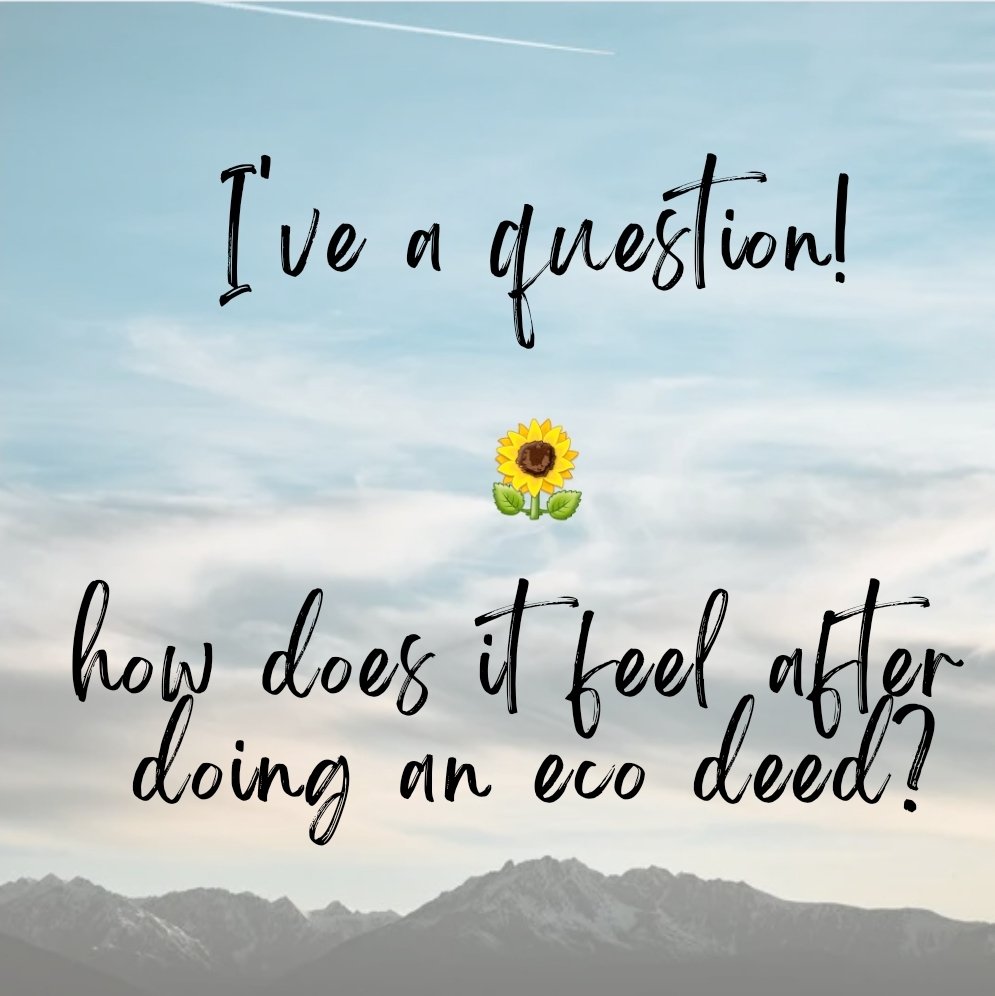 KrishApar's tweet photo. It could have been that one time you tried something or something you do often. Whatever it was, What did doing an eco deed make you feel? ๐ป
A word, snippet or story
#ecodeed #Emotion #lowwaste #zerowaste #minimalism #sustainability #climatechange #climatecrisis #climateaction https://t.co/247btRnRAk