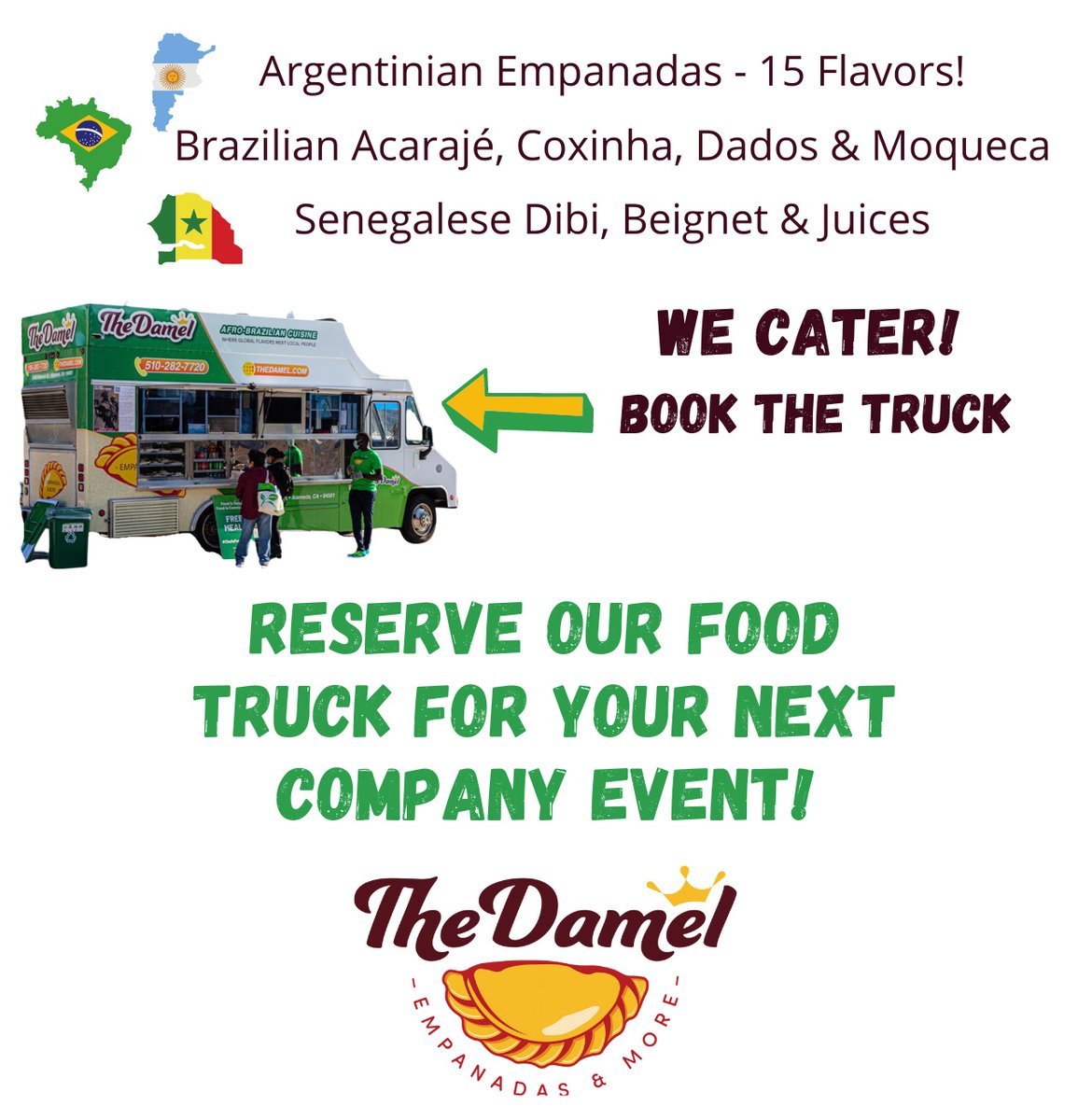 Make it easy &amp; book our truck for your next company event, happy hour, holiday or gathering. #empanadas #thedamel #foodtruck #companyevent