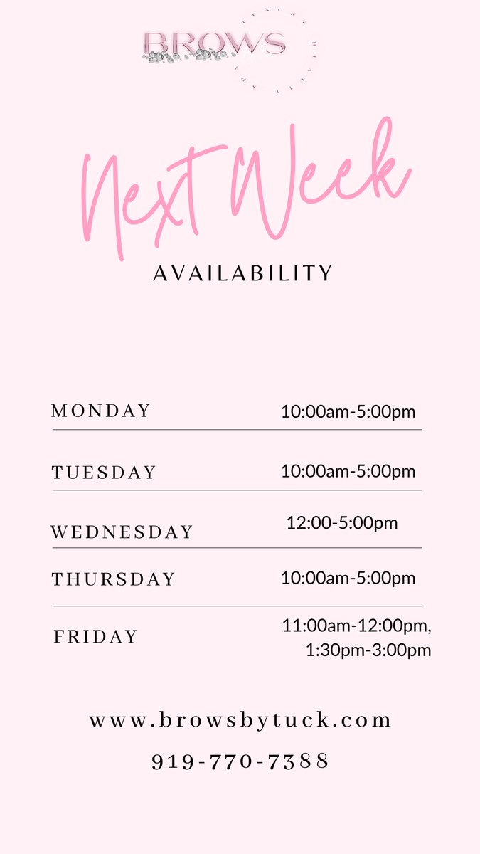 browsbytuck's tweet photo. Next week’s availability I’m located 709 E MARKET ST, Ste 203C #ncat #greensborobrows #greensborofacials #336k #esthetican #browtint https://t.co/PdikKx5Mm2