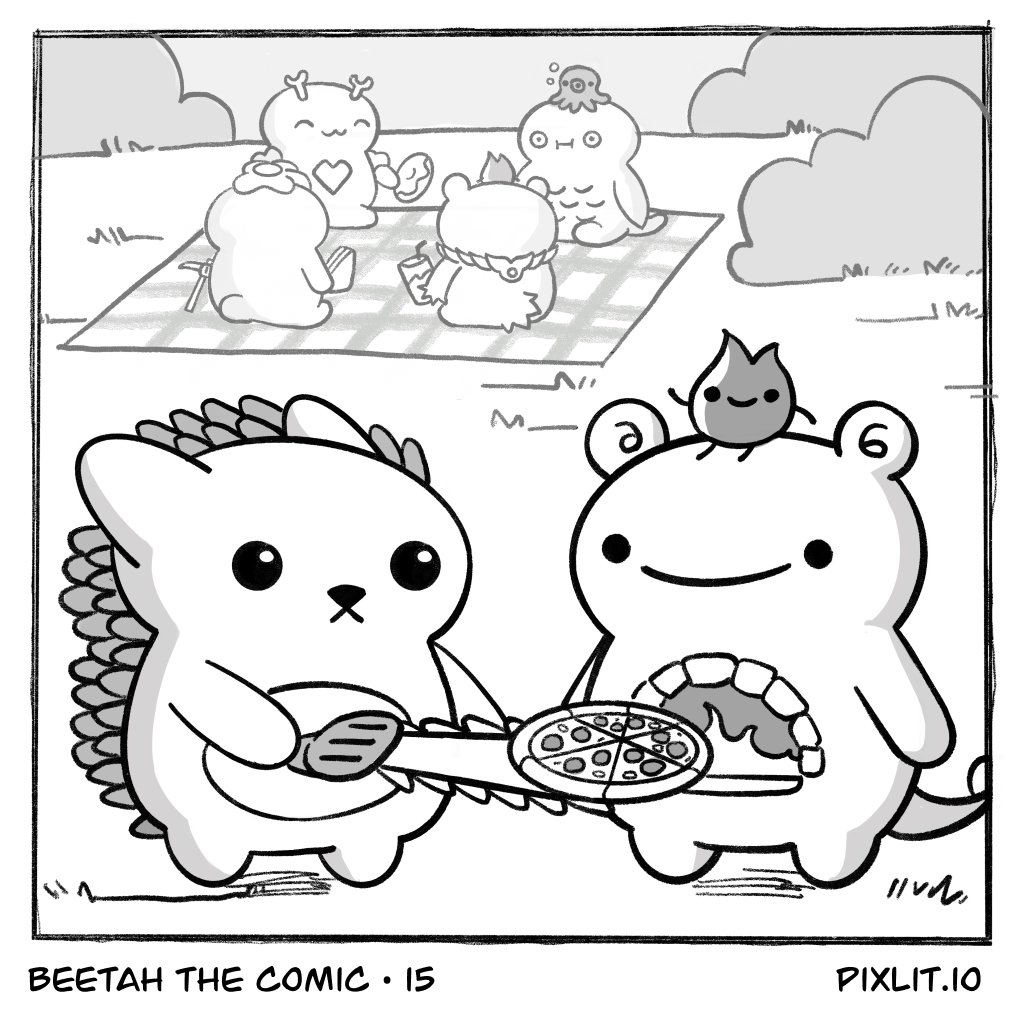 Pixlit's tweet photo. #BeetahTheComic Issue 15

While you're all waiting for #CoolPets to drop, I'll be dropping some Beetah comics! One dropping tomorrow, too. 🍃🔥🌊🌪️ Follow @BeetahHedgehog's adventure!

Where the fire 🔥🍕 maxis at?

@dgkmart — Pencil/Inker
@PixlitEth — Director https://t.co/z21ij2yA2n