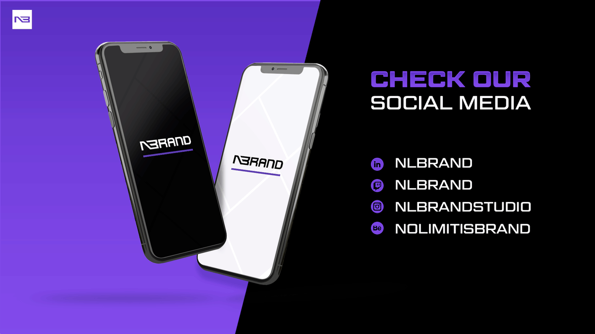 Check our Social Media📲

- Linkedin: linkedin.com/in/nlbrand
- Twitch: twitch.tv/nlbrand
- Instagram: instagram.com/nlbrandstudio
- Behance: behance.net/nolimitsbrand