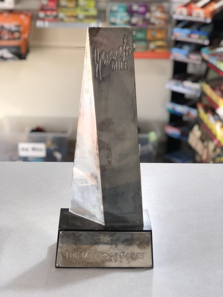 megd5188's tweet photo. In honor of the games we have a trophy @fallsroadrun which is pretty cool!! #MillroseGames #wanamakermile https://t.co/mskxWWpTsg