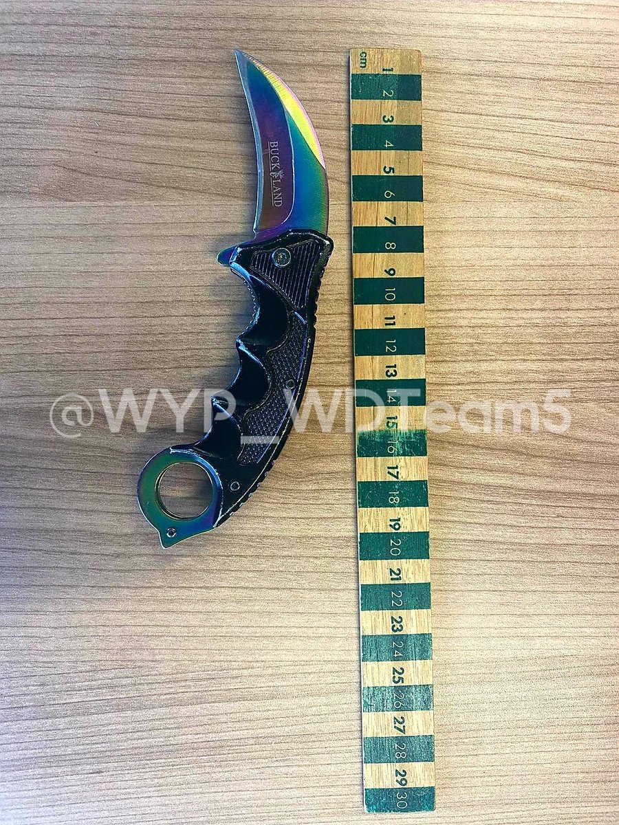 WYP_WDTeam5's tweet photo. #WT19, #WT100 &amp; #WT102 attended reports of an ongoing disturbance between neighbours involving weapons in #Wakefield. One male in cells for threats to kill &amp; possess offensive weapon, with a number of weapons seized.

#WDTeam5
#TaserX2

@WakefieldPolice 
@WYP_WakefldC https://t.co/o2Zup6czEk