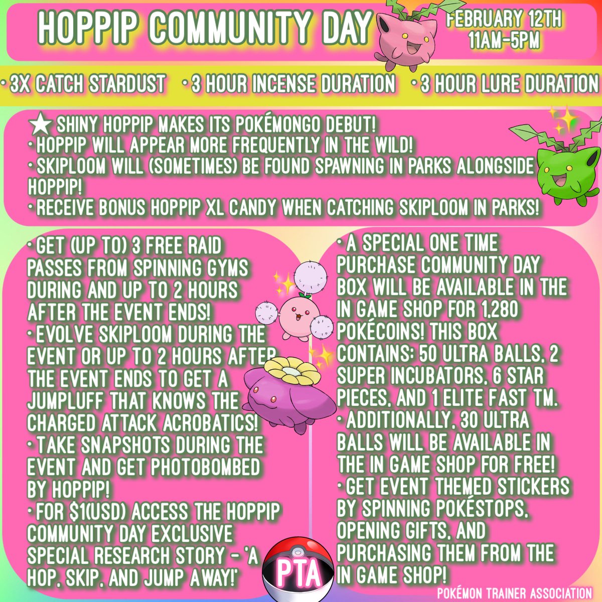 PokemonGoTA's tweet photo. Everyone loves a brand new 𝓼𝓱𝓲𝓷𝔂 ✨

Check out the details for the next Community Day, featuring: 𝙷𝙾𝙿𝙿𝙸𝙿!

Join our #discord for the latest news, tips, and a variety of #pokemongo services!

https://t.co/tYWlb8XCPo https://t.co/ShSoxEWF9Q