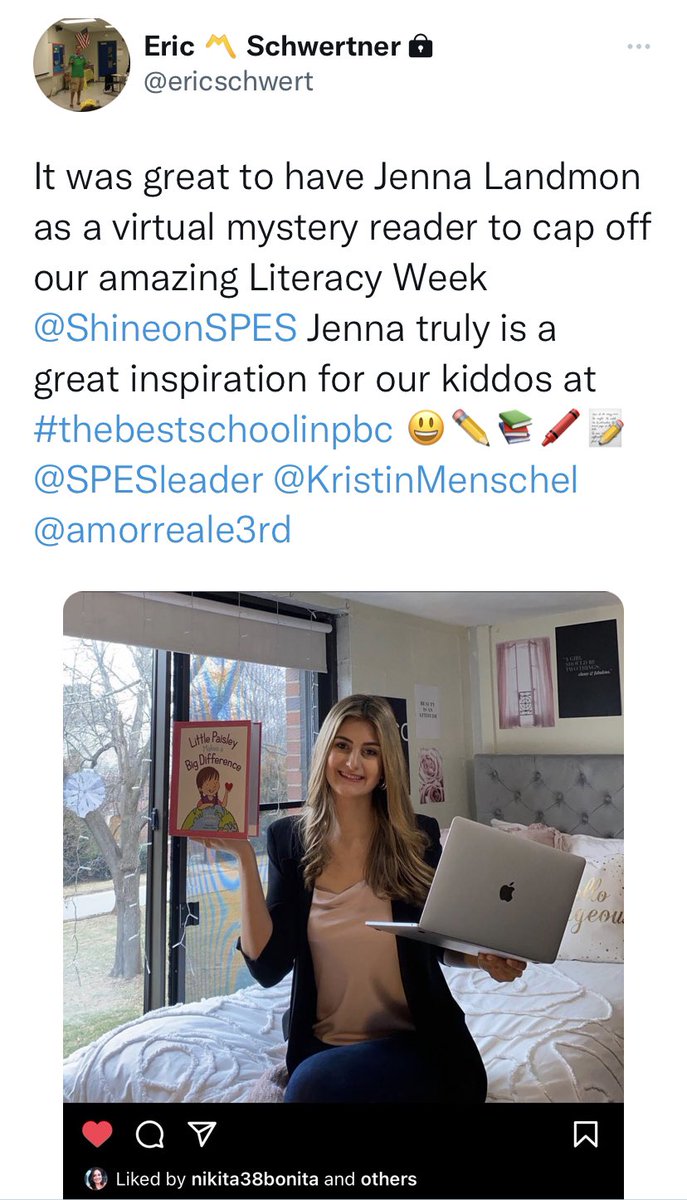 Sunrise Park Elementary School (@shineonspes) on Twitter photo <a href="/ShineonSPES/">Sunrise Park Elementary School</a> S’s got to connect w/ a real author to close out Literacy Week! Check out this published author & amazing individual! This gal is shining bright ☀️from Boston College & continues to leave an imprint on so many hearts! ❤️❤️❤️ <a href="/pbcsd/">The School District of Palm Beach County</a> <a href="/KristinMenschel/">Kristin Marra Menschel</a> <a href="/AnnaLillieYoung/">Anna Lillie-Young</a> <a href="/ShineonSPES/">Sunrise Park Elementary School</a> S’s got to connect w/ a real author to close out Literacy Week! Check out this published author & amazing individual! This gal is shining bright ☀️from Boston College & continues to leave an imprint on so many hearts! ❤️❤️❤️ <a href="/pbcsd/">The School District of Palm Beach County</a> <a href="/KristinMenschel/">Kristin Marra Menschel</a> <a href="/AnnaLillieYoung/">Anna Lillie-Young</a>