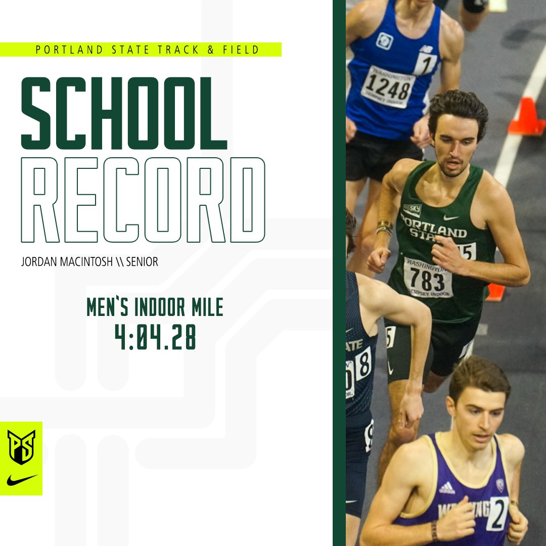 𝙍𝙚𝙘𝙤𝙧𝙙 𝙎𝙃𝘼𝙏𝙏𝙀𝙍𝙀𝘿

<a href="/jordanmac44/">Jordan Macintosh</a> CRUSHES the men's indoor mile record with a time of 4:04.28 at the UW Invitational. That's five seconds under the old record of 4:09.34, which Evan Garich set 17 years ago in 2005.

#GoViks #ProudViks