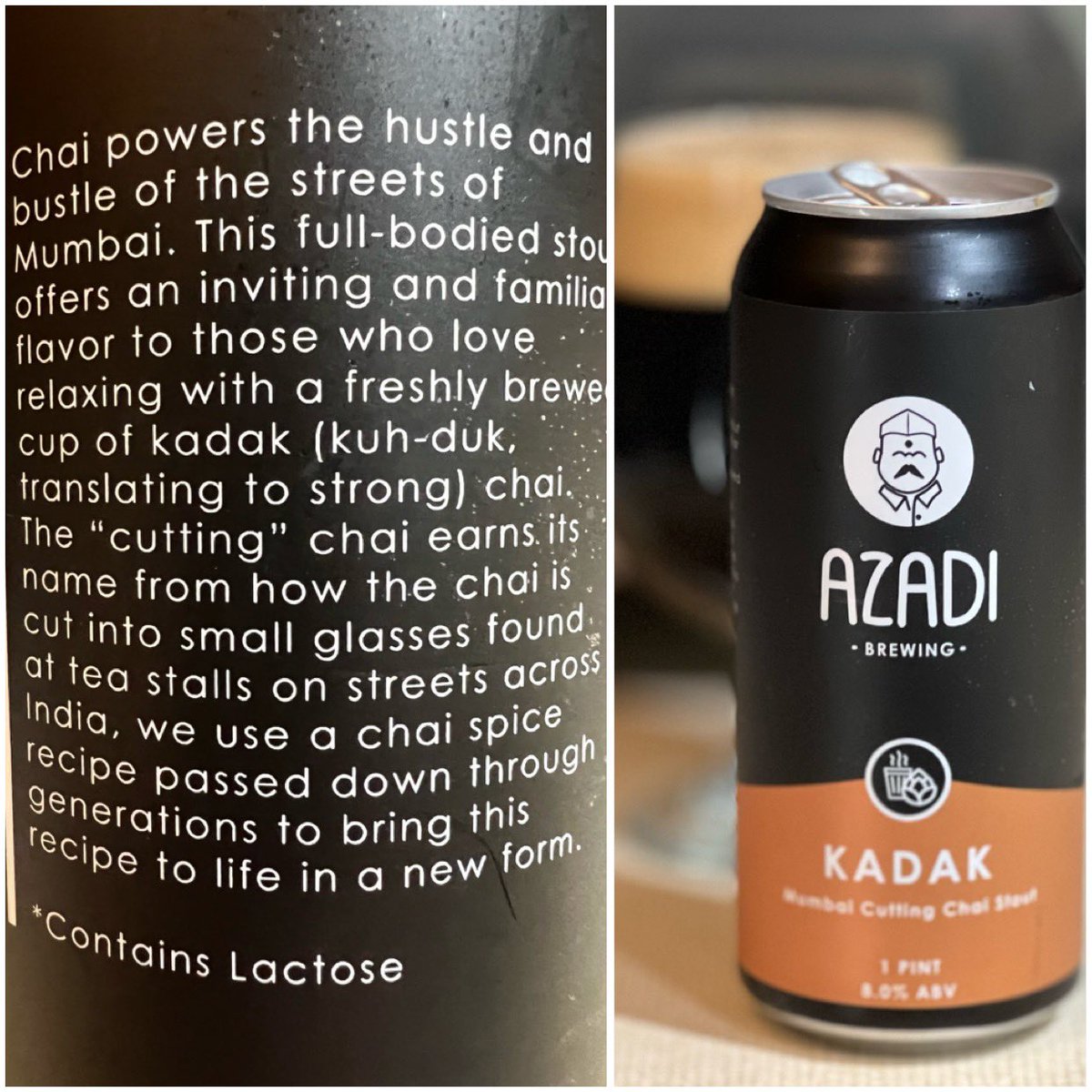 Kubrickx's tweet photo. Next up for #Stouturday @AzadiBrewing - Kadak. Mumbai Cutting Chai Stout.Interesting smell &amp; taste.@Polish_Beer @cellmavin @ephoustonbill @Senor_Greezy @PastorPastTime @RealBMaxwell @badhopper @RJellyman @dzyngrl @beerhunter74 @JohanBBT @dzyngrl @XeroMark @JonMontag @mtravis63 https://t.co/nbONaL4p36