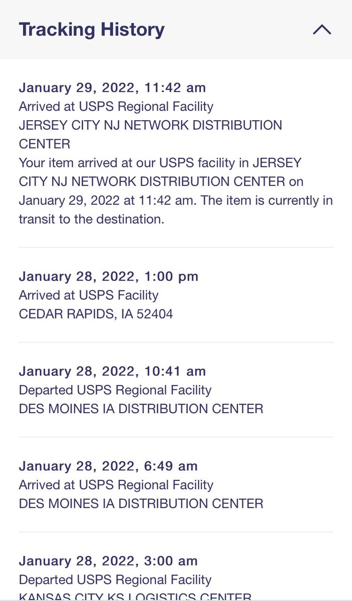devast8sjl's tweet photo. @USPSHelp Package started out in CA 5 days ago and is now in NJ. I live in IA (where my package was last night). Thanks a lot @USPS https://t.co/ybz5ygEwGC