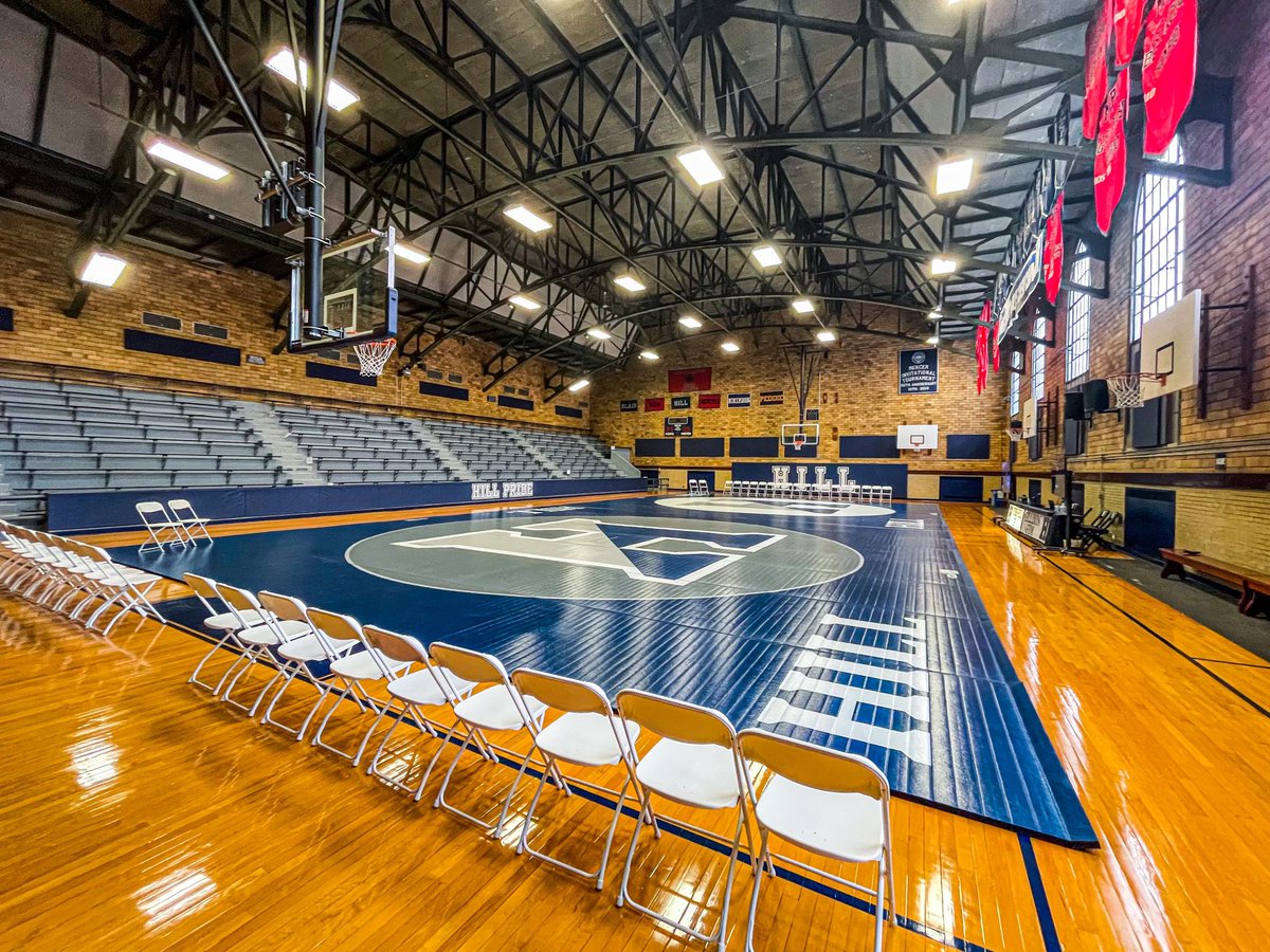 DHoff_dissident's tweet photo. First time we rolling out our new competition mats &amp; our first time wrestling in Gillison Gym! This has been a dream of mine since I took the job at @wrestling_hill 4 years ago. Thanks to @seilberg to giving us the keys to the kingdom this w/e! @HillAthletics @resilite #GoHill https://t.co/sF150N1Kbf