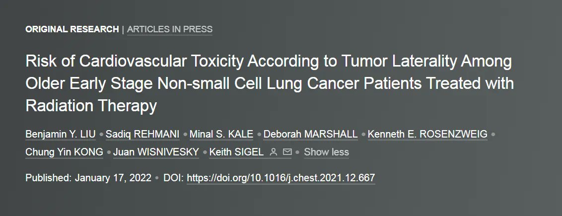 ATS_BSHSR's tweet image. Risk of #Cardiovascular #Toxicity According to Tumor #Laterality Among #Older #Early #Stage #Non- #small #Cell #Lung #Cancer Patients Treated with #Radiation #Therapy #NSCLC buff.ly/3fZW1AX