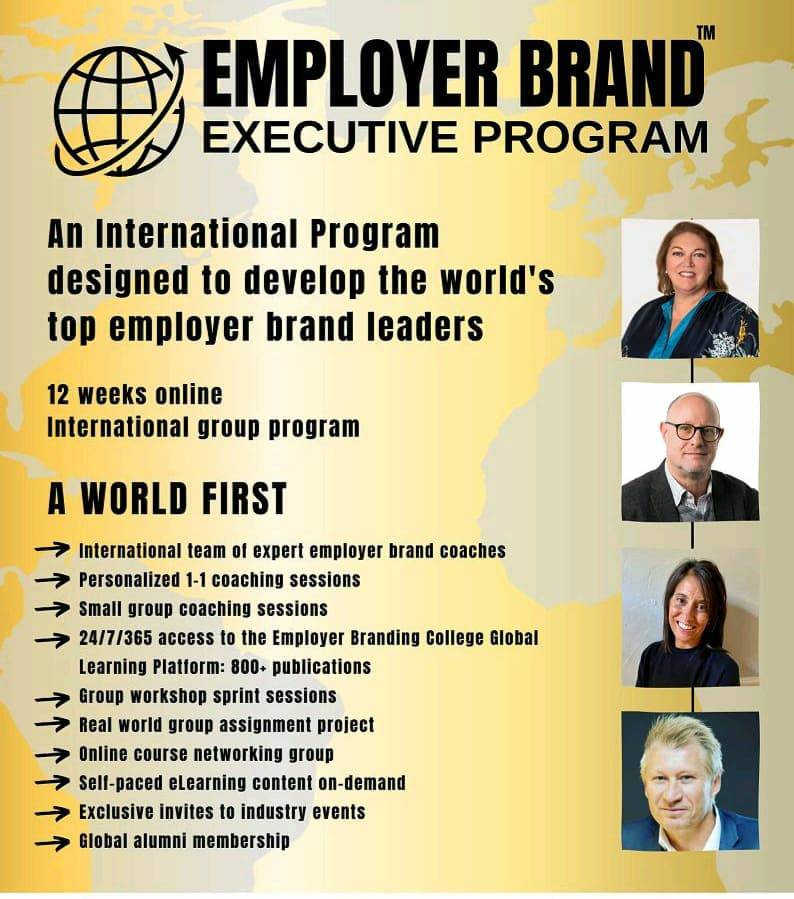 We're pleased to announce an exciting, new 'Employer Brand Executive Program' from Employer Branding College—a 12 week online International program to develop the world's top employer brand leaders. Visit 👉 lnkd.in/gQDXKig5  #employerbranding #employerbrand