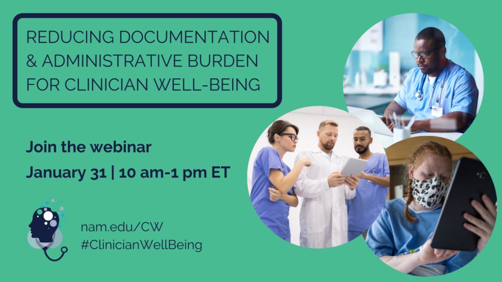 Surgeon_General's tweet photo. Big, systems-level changes are needed to reduce strain on health care workers and prevent burnout. Join @theNAMedicine and me in this work by tuning in to a conversation about one such change we can make to reduce administrative burden: https://t.co/CwyuesMpt0 https://t.co/N0YFNeUI7O