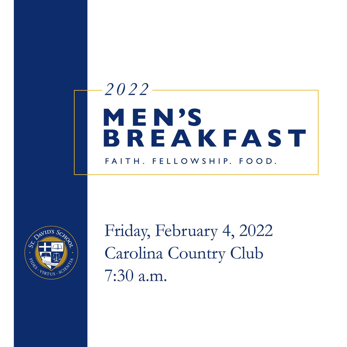 Join us for the 2022 Men’s Breakfast on Friday, February 4, at 7:30 a.m. Our special guest speaker will be the Rev. Dr. Todd von Helms, alumni parent, former Chaplain and former Headmaster. Register at events.veracross.com/sdsw/107-MensB… #sdsw #faithfellowshipfood