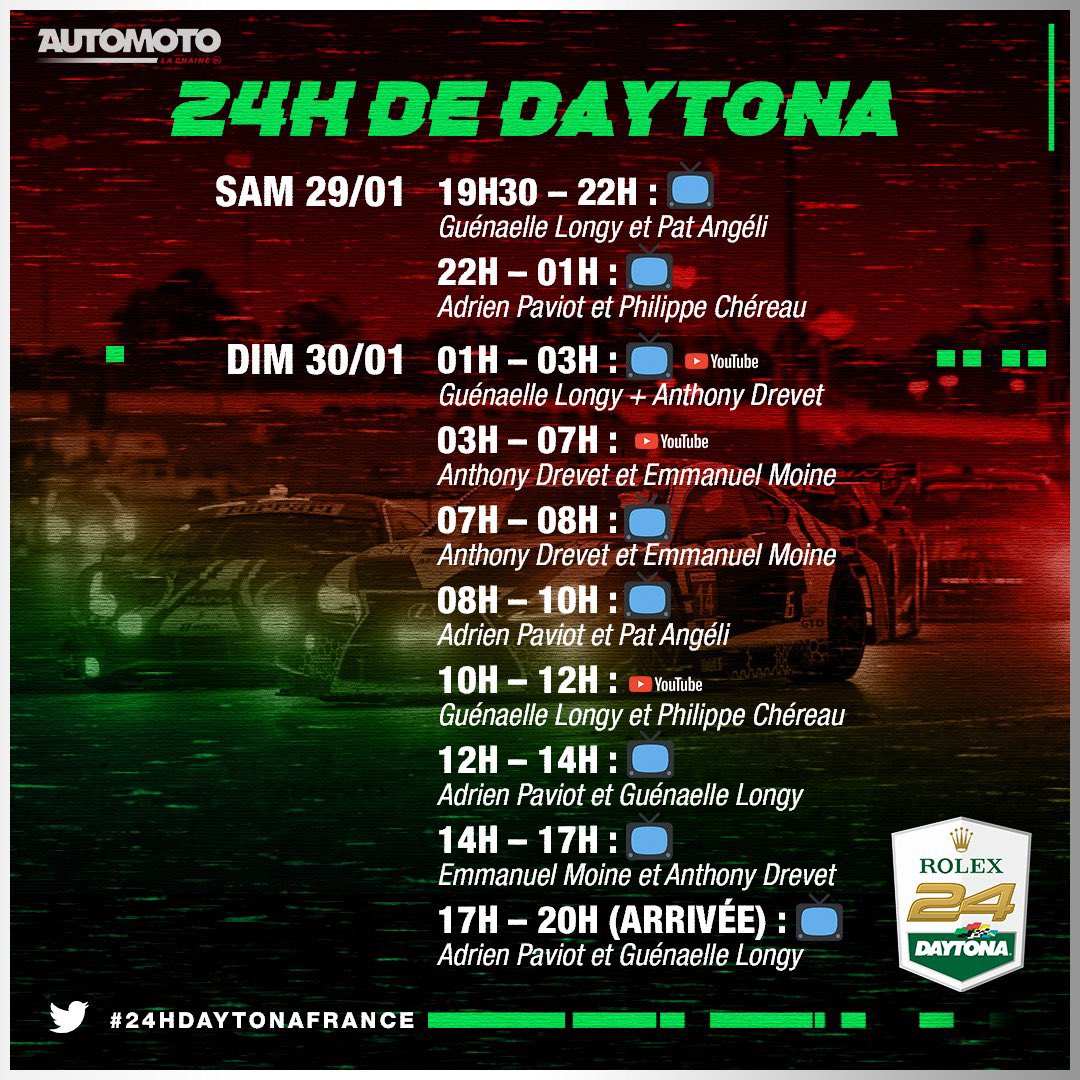chaine_automoto's tweet image. N’oubliez pas : à 1h (et jusque 7h du mat) vous pouvez suivre les #24hDaytonaFrance sur notre chaîne YouTube ! ⬇️