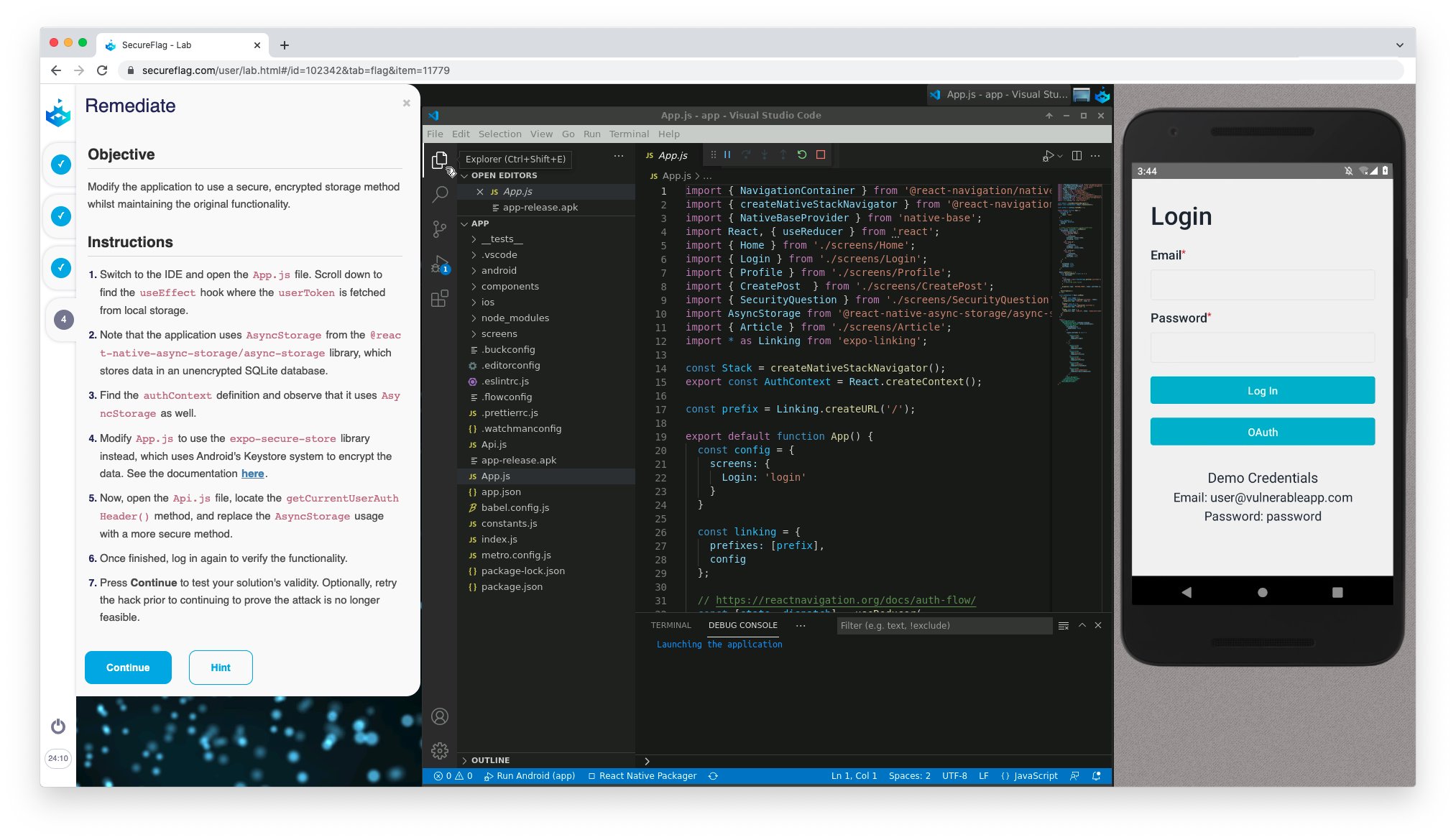 SecureFlag on Twitter: "React Native is a powerful framework used to  develop applications for #Android, #iOS, #Web, and more. To shore up your  #securecoding and transform that information into practicable skills via