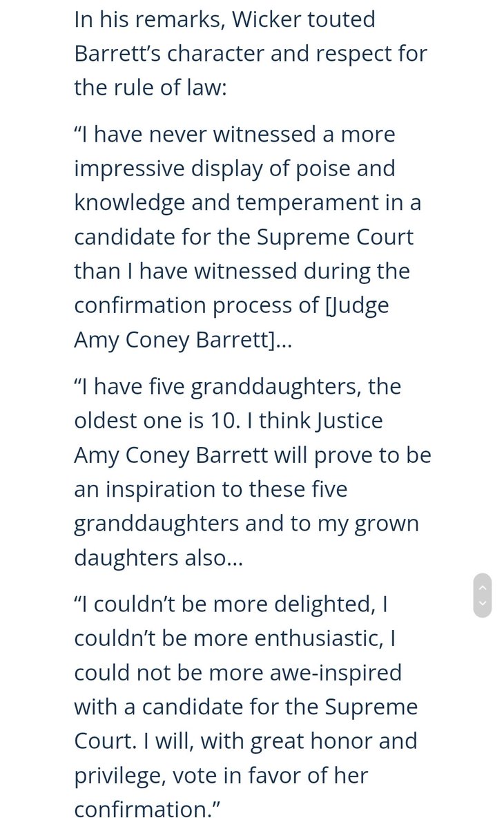 phillipmbailey's tweet photo. The @WhiteHouse called out how @SenatorWicker said this when #Trump promised to nominate a woman.

“I have five granddaughters, the oldest one is 10. I think Justice Amy Coney Barrett will prove to be an inspiration to these five granddaughters and to my grown daughters...” #MSen https://t.co/2EvGaYsmz9