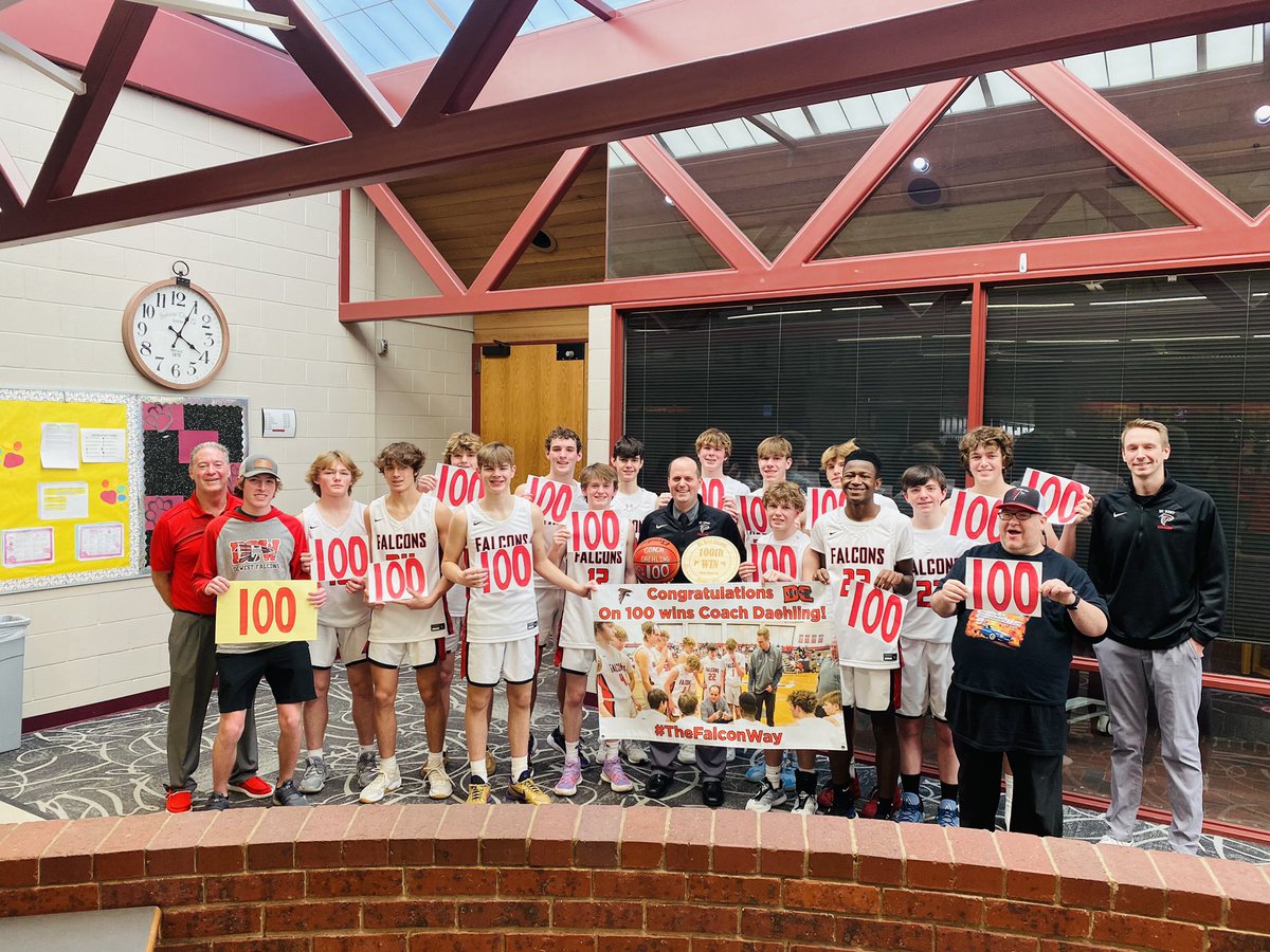 Congratulations to Coach Daehling on his 100th Win! 🏀🔴⚪️⚫️
#TheFalconWay #dcwestpride