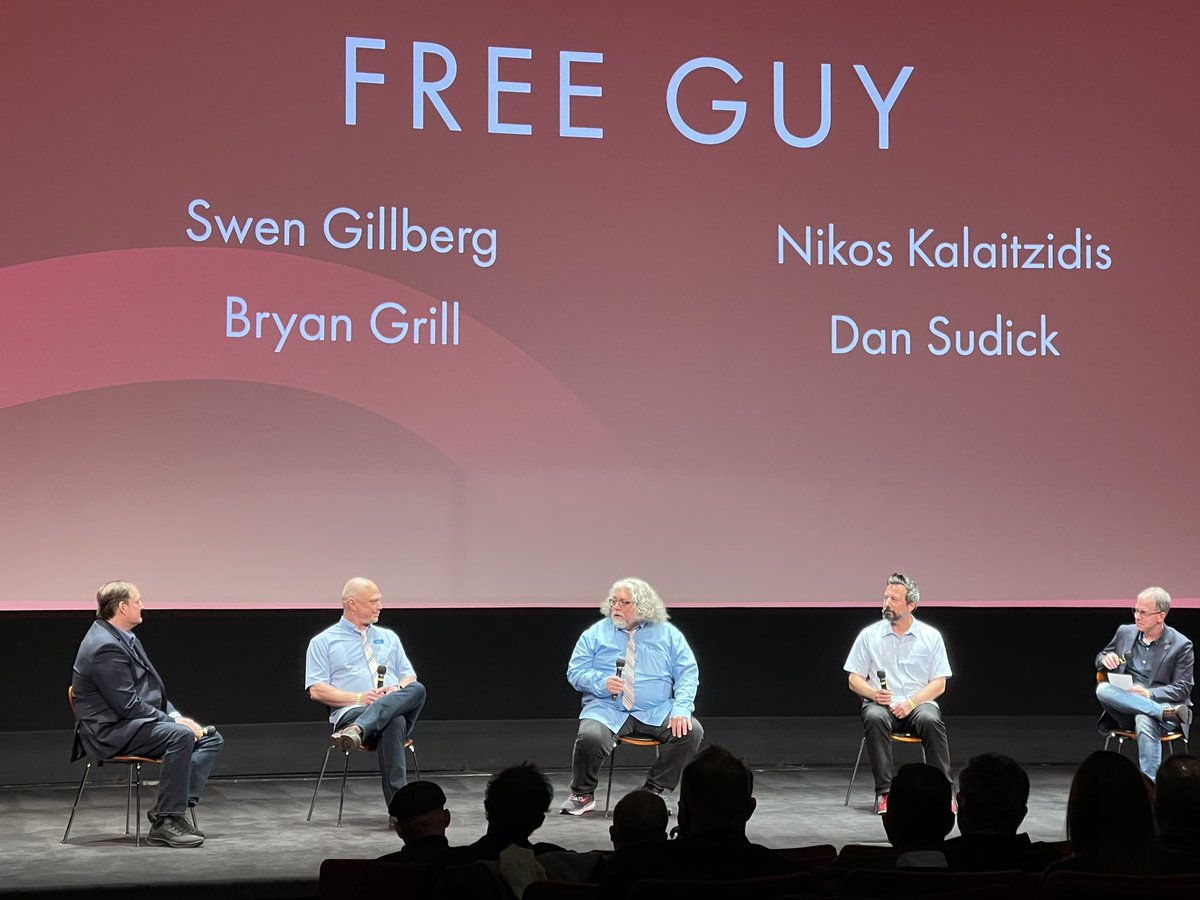 mavericksmovies's tweet photo. The Free Guy VFX team showed up to present the film dressed as “Guy” #VFXBakeoff https://t.co/OaVGQbVCEs