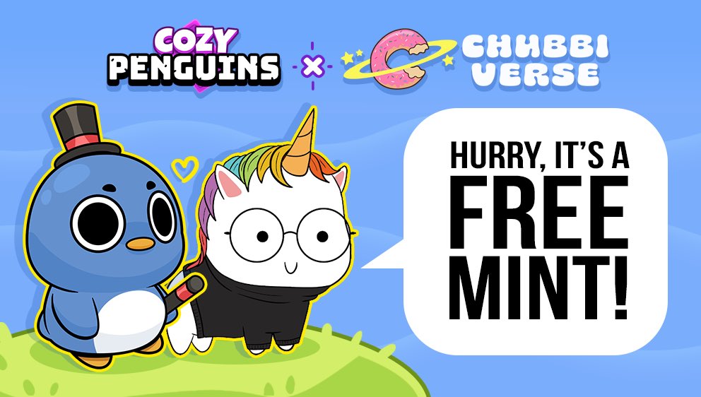 🚨25 ALLOWLIST SPOT GIVEAWAY 🐧🦄

@cozypenguinsnft x @Chubbiverse 
Adopt a Cozy Penguin to love and play games with in the Cozyverse! 

💚 Follow both accounts
💚 Like &amp; RT
💚 Join discord.gg/chubbicorns &amp; submit your address to complete your entry** 

You have 24 hours - GL