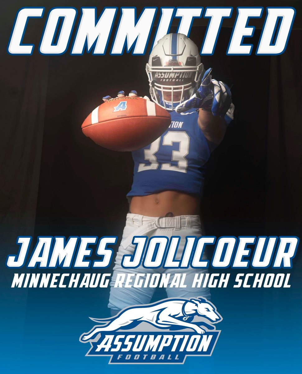 JamesJolicoeur1's tweet photo. Excited to announce my commitment to @AssumptionFB 
Thank you to all the coaches who have gotten me to this point‼️
#gohounds 🔵⚪️
@MinnechaugF @ESAofMass https://t.co/q1XAFzpnDj