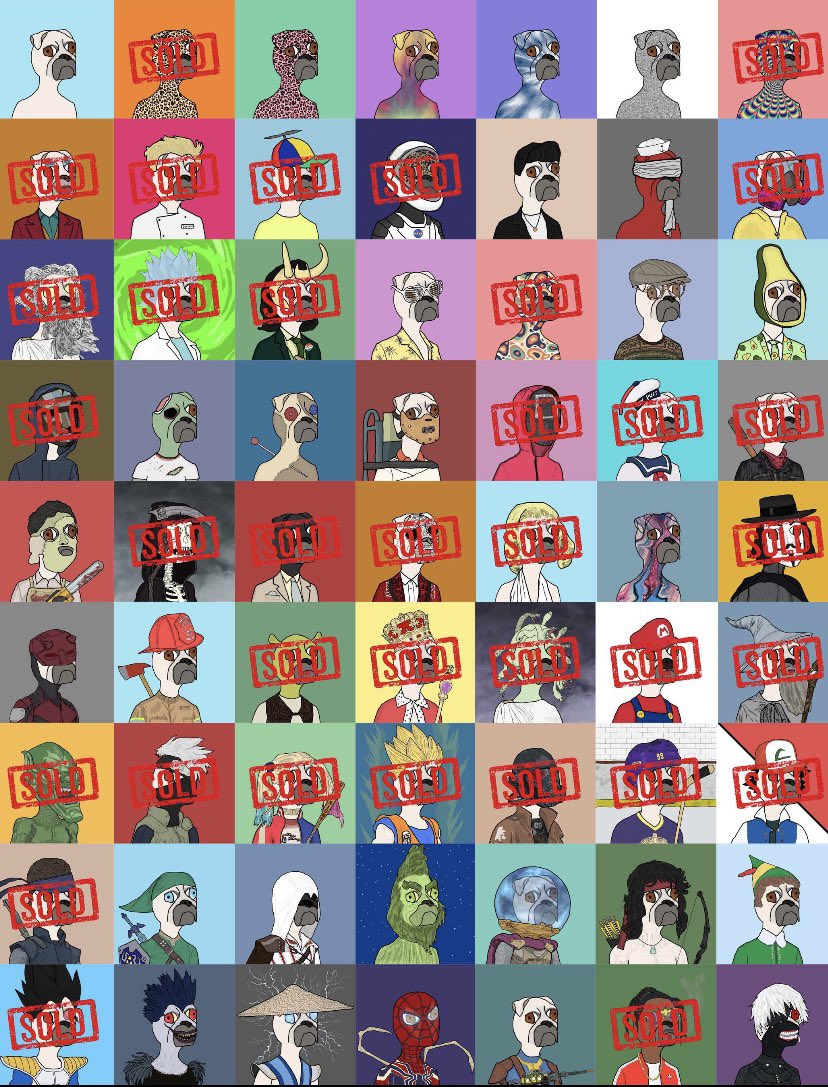 BoredPugs's tweet photo. All the BoredPugs available and ones that have been adopted! 🐶🚀

https://t.co/Kxpl3zcz7W https://t.co/WZZzD7mu4h