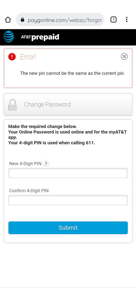 msrlw's tweet image. If "the new pin cannot be the same as the current pin", why doesn't "the current pin" work???🤔 #ATT

Illogical bs that I have been experiencing as a #TargetedIndividual. #TargetedSinceBirth &amp;amp; generationally bc of my rare #DNA!