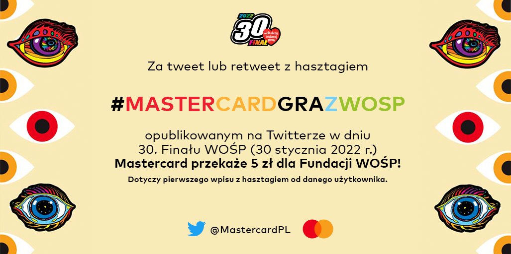 Minęła północ, a to oznacza, że zaczynamy po raz kolejny wspólne granie dla #WOŚP2022! ❤🧡 1 tweet lub retweet z #MastercardGrazWOŚP to 5 zł dla @fundacjawosp. Podaj dalej i pobijmy wspólnie zeszłoroczny rekord! ❣💪 bit.ly/mastercardgraz…