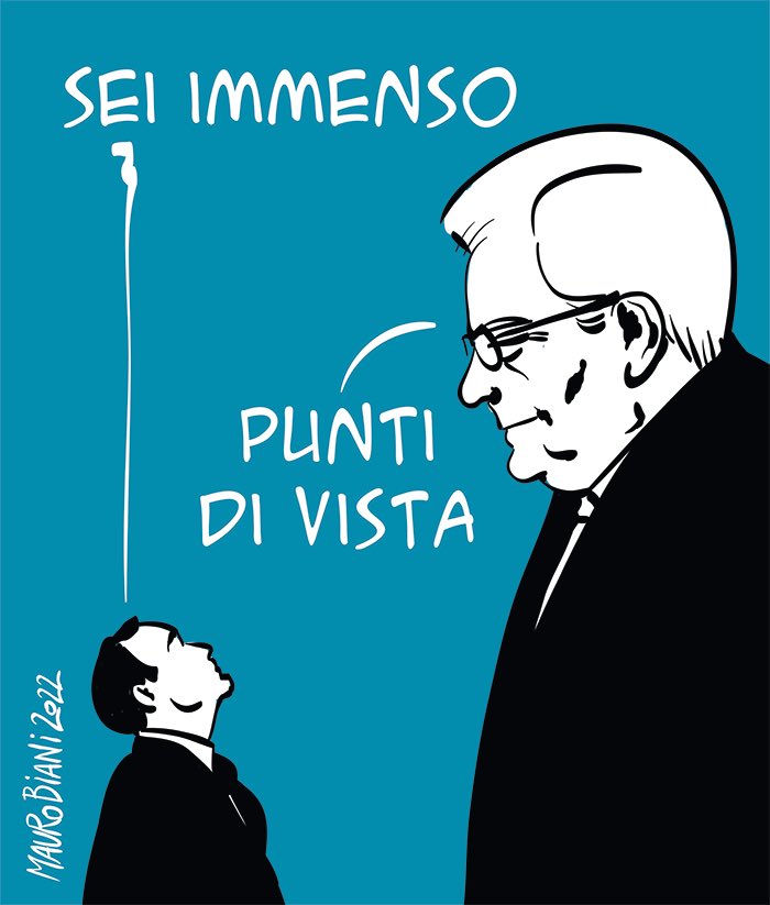 “Sei immenso” 

“Punti di vista” 

Grandissimo, infinito Mauro, grazie... 👏👏👏 

#Biani ! ❤️ 

#PresidenteDellaRepubblica 

Grazie... #PresidenteMattarella ❤️ 

<a href="/maurobiani/">Mauro Biani</a> oggi su <a href="/repubblica/">Repubblica</a>