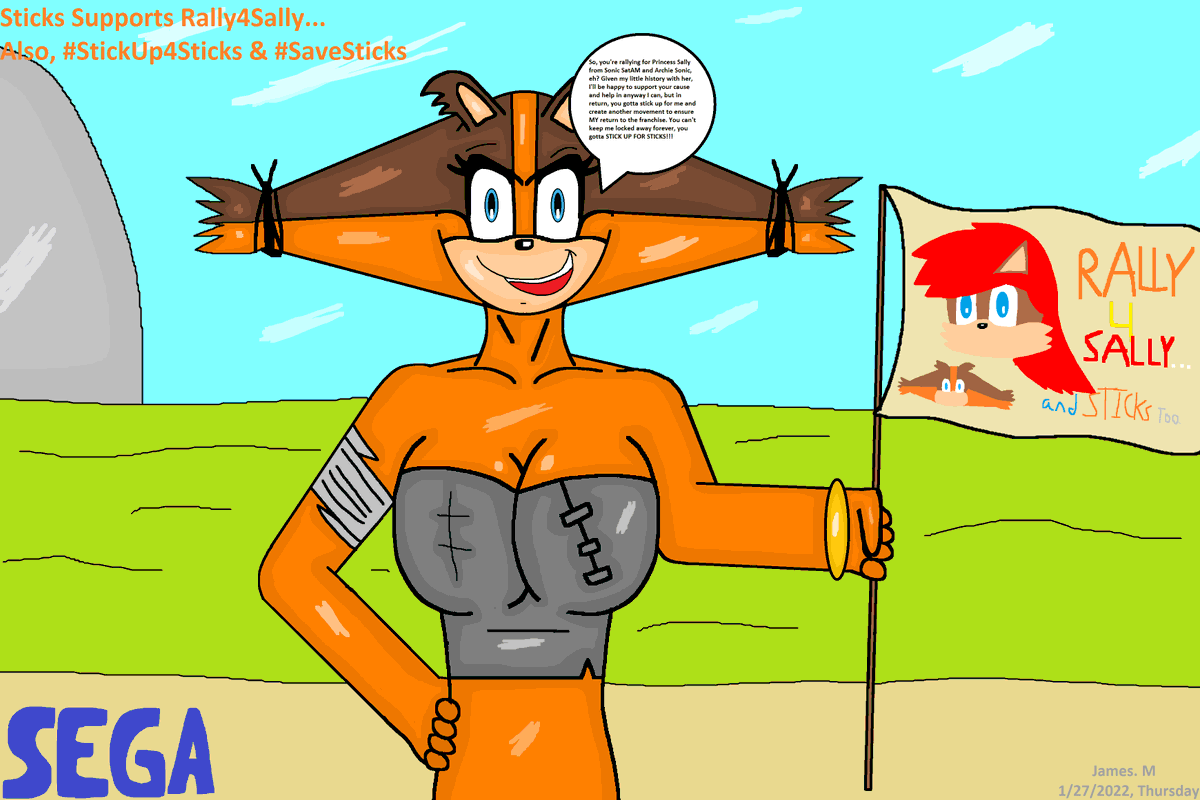 jamesm2022's tweet photo. Sticks the Badger offers her support for the #Rally4Sally movement, especially since she was friends with the princess during the Worlds Unite crossover. But as she does so, this is where a new movement is suggested. #StickUp4Sticks aka #SaveSticks. Come on, guys. LETS DO IT! https://t.co/WBBUhhVHFU