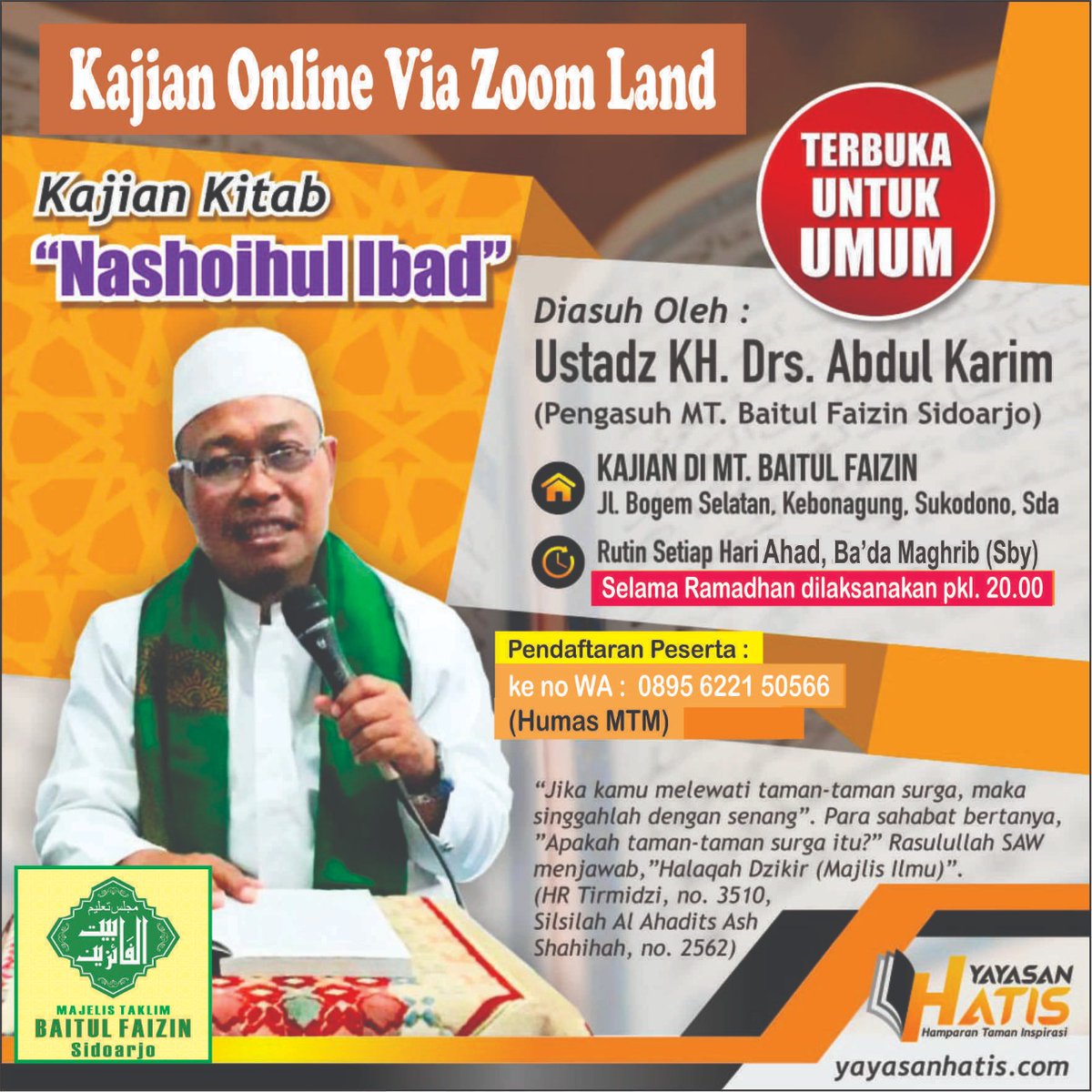 abu_satri's tweet photo. *بسم الله الرحمن الرحم*

🟢 *Kajian online Kitab Nashoihul Ibad*
Di MT. Baitul Faizin Sidoarjo

☪️☪️☪️☪️☪️☪️☪️

*Kitab Nasoihul Ibad* karya Imam An Nawawi al-Bantani, merupakan syarah kitab *Munabbihat alaal-Isti'dad li-Yaumil-Ma'ad*  (Kumpulan nasihat-nasihat  untuk mempersiap https://t.co/JsGQROvnEv