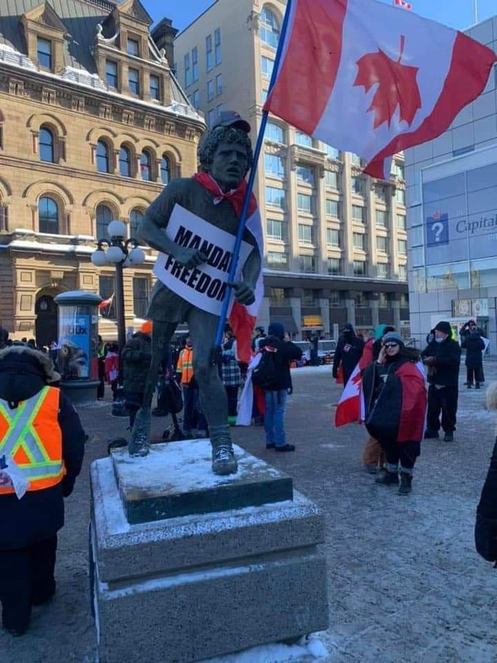 Pro Convoy or Anti convoy, I don't think this is who any of us are.

Maybe to counter this inflammatory act, we can respond with donation to the Terry Fox Foundation, instead, to show how true acts of honour and inspiration can lead to amazing things.