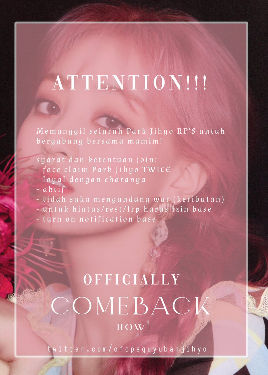 OFCPAGUYJIHYO's tweet photo. ㅤㅤㅤㅤㅤㅤㅤㅤㅤ
ㅤㅤㅤㅤㅤ 𝐀𝐓𝐓𝐄𝐍𝐓𝐈𝐎𝐍!!!
ㅤㅤㅤ𝐏𝐚𝐠𝐮𝐲𝐮𝐛𝐚𝐧 𝐉𝐢𝐡𝐲𝐨 𝐢𝐬 𝐛𝐚𝐜𝐤
ㅤㅤㅤㅤ𝐜𝐚𝐥𝐥𝐢𝐧𝐠 𝐚𝐥𝐥 𝐉𝐢𝐡𝐲𝐨 𝐫𝐩'𝐬
ㅤㅤㅤㅤ  𝐭𝐨 𝐜𝐨𝐦𝐞 𝐚𝐧𝐝 𝐣𝐨𝐢𝐧 
ㅤㅤㅤㅤ ㅤ𝐰𝐢𝐭𝐡 𝐦𝐚𝐦𝐢𝐦 ♡
ㅤㅤㅤㅤㅤㅤㅤㅤㅤ https://t.co/3JtllxmxX8